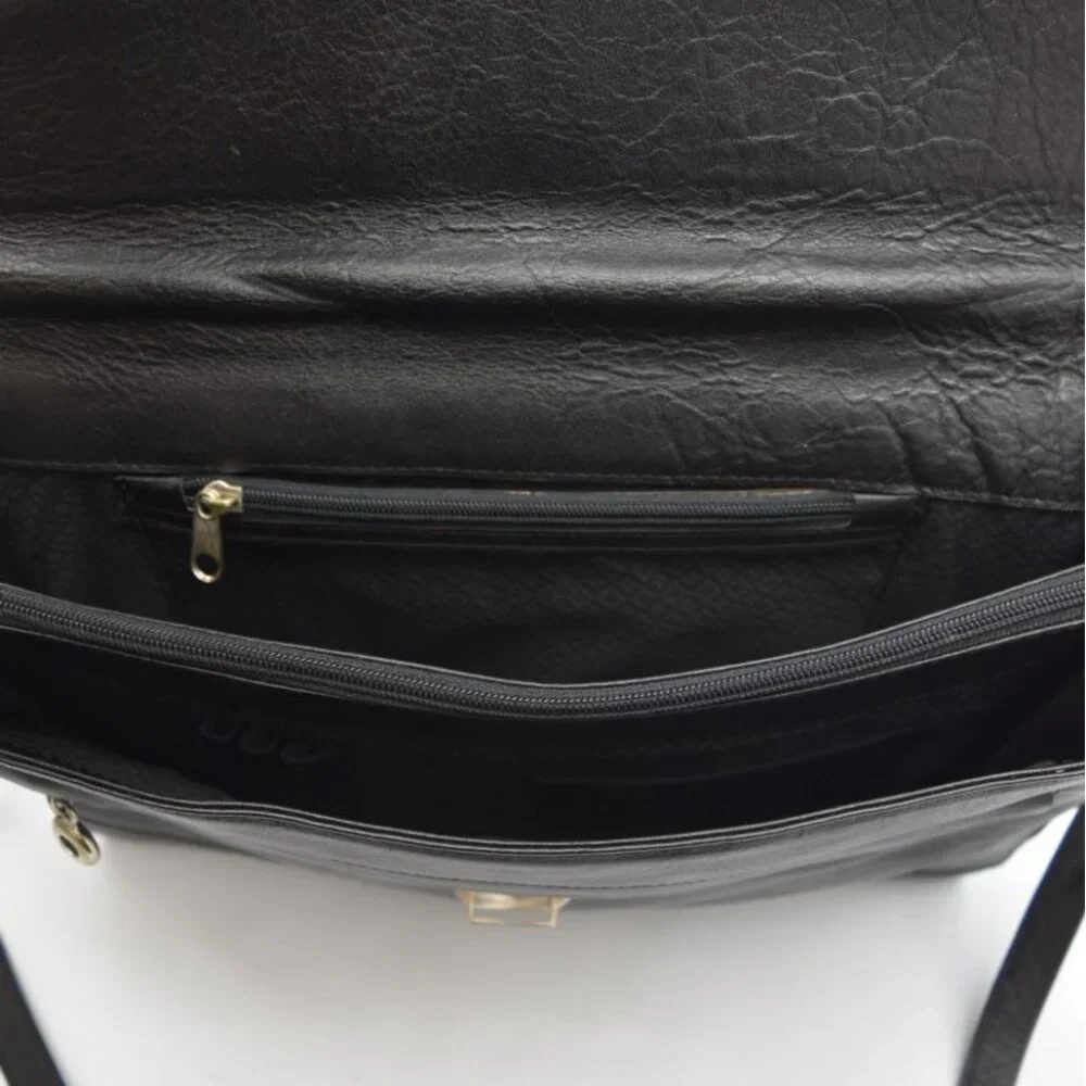 Vintage Black Leather Attache Portfolio Briefcase Flap Over Case